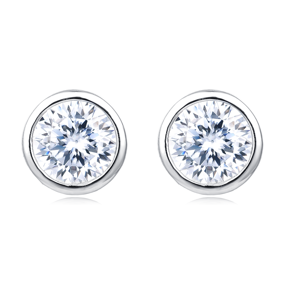 925 Sterling Silver Elegant Moissanite Stud Earrings In Platinum Setting