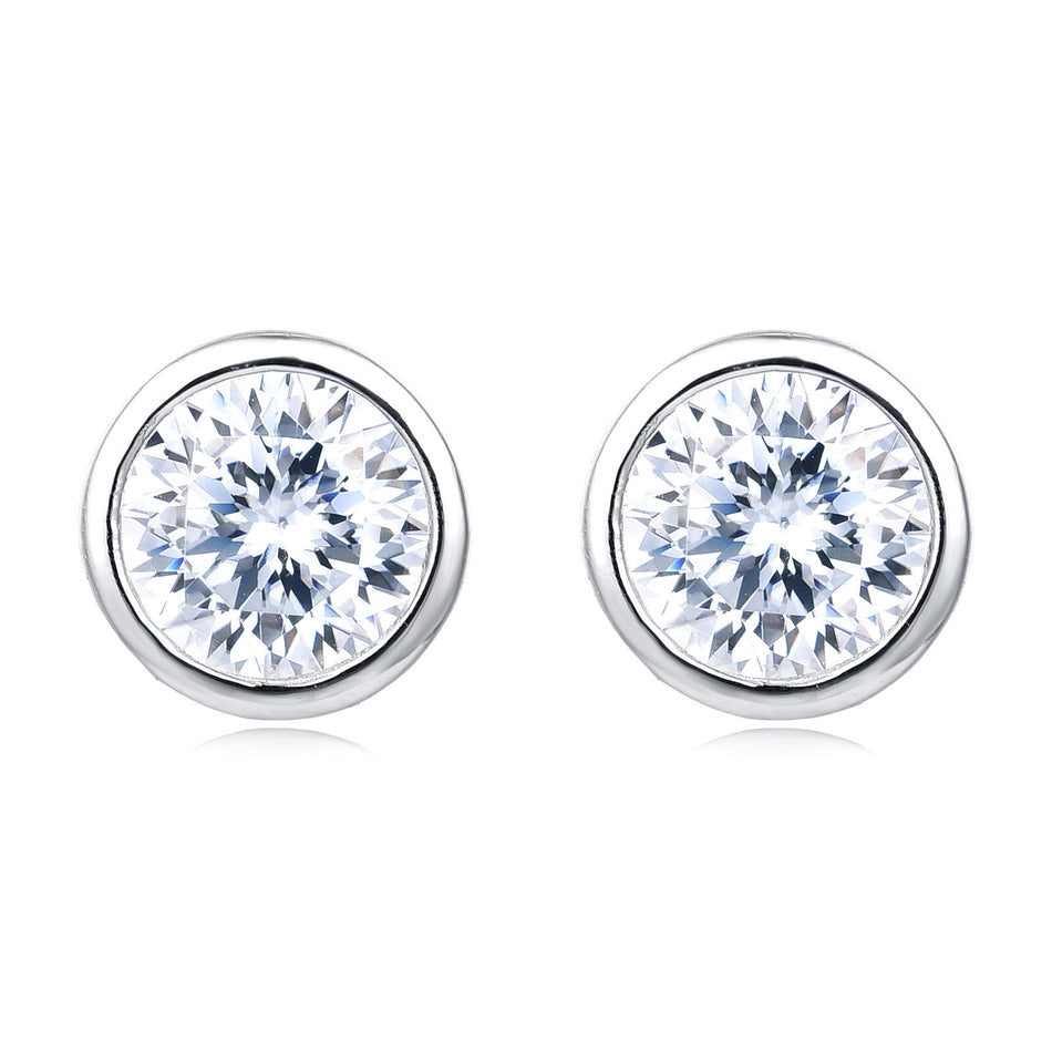 925 Sterling Silver Elegant Moissanite Stud Earrings In Platinum Setting