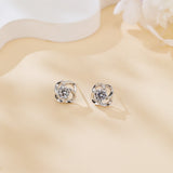 925 Sterling Silver Elegant Floral Moissanite Stud Earrings In Sterling Silver