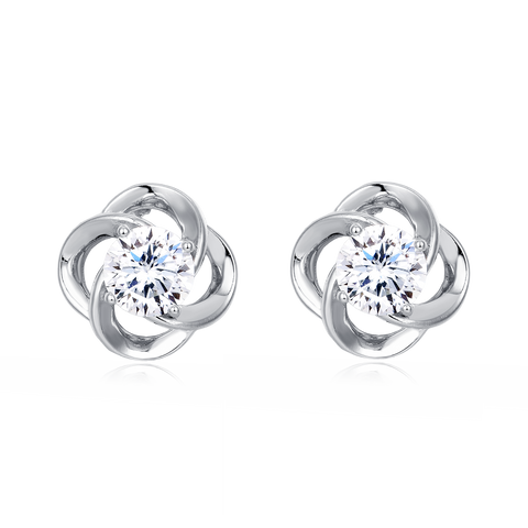 925 Sterling Silver Elegant Floral Moissanite Stud Earrings In Sterling Silver