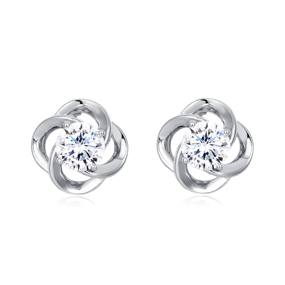 925 Sterling Silver Elegant Floral Moissanite Stud Earrings In Sterling Silver