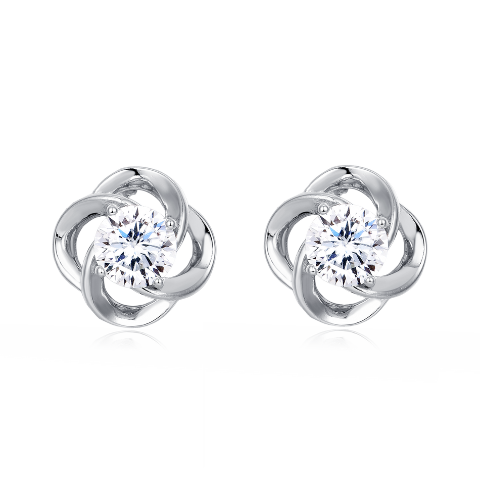 925 Sterling Silver Elegant Floral Moissanite Stud Earrings In Sterling Silver