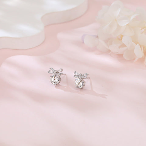 925 Sterling Silver Butterfly Wing Moissanite Stud Earrings In Plated with White Gold