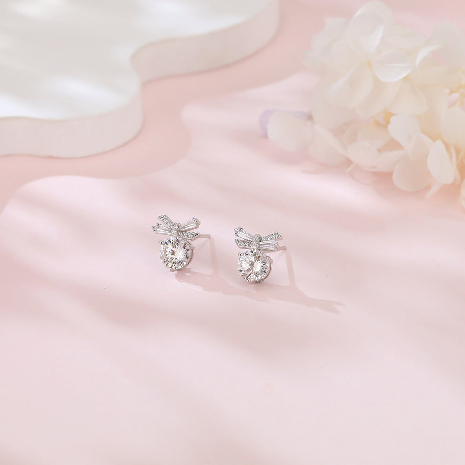 925 Sterling Silver Butterfly Wing Moissanite Stud Earrings In Plated with White Gold