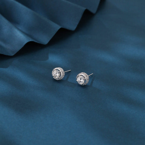 925 Sterling Silver Elegant Silver Moissanite Halo Stud Earrings With Pav¨¦ Accents