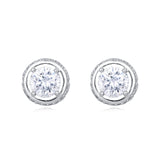 925 Sterling Silver Elegant Silver Moissanite Halo Stud Earrings With Pav¨¦ Accents