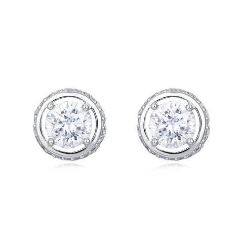 925 Sterling Silver Elegant Silver Moissanite Halo Stud Earrings With Pav¨¦ Accents