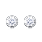 925 Sterling Silver Elegant Silver Moissanite Halo Stud Earrings With Pav¨¦ Accents