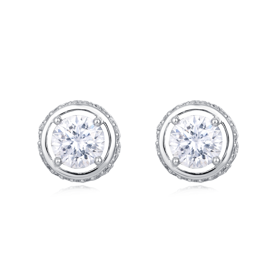925 Sterling Silver Elegant Silver Moissanite Halo Stud Earrings With Pav¨¦ Accents