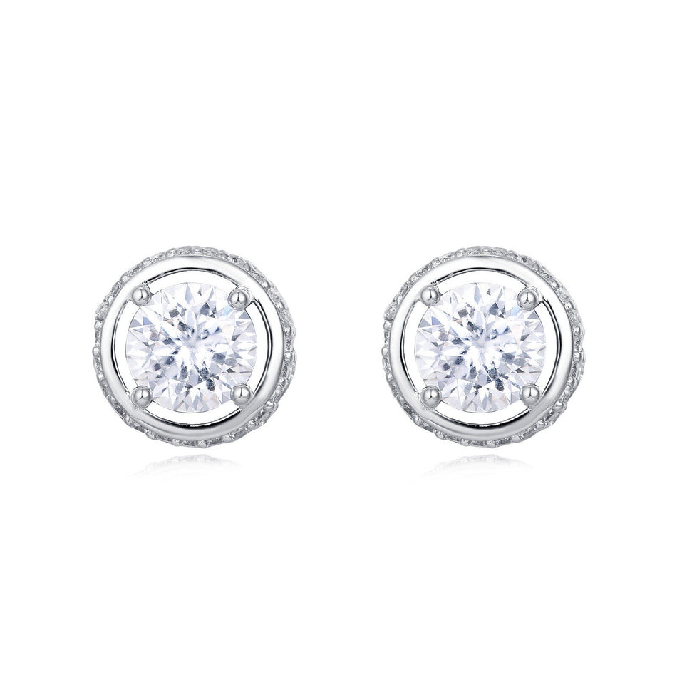 925 Sterling Silver Elegant Silver Moissanite Halo Stud Earrings With Pav¨¦ Accents