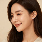 925 Sterling Silver Elegant Moissanite Pav¨¦ Stud Earrings With Double Accent Gems