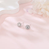 925 Sterling Silver Classic Halo Moissanite Stud Earrings In Platinum