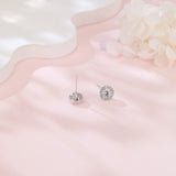 925 Sterling Silver Classic Halo Moissanite Stud Earrings In Platinum