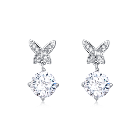 925 Sterling Silver Elegant Moissanite Butterfly Earrings With Sparkling Wings And Central Gemstone