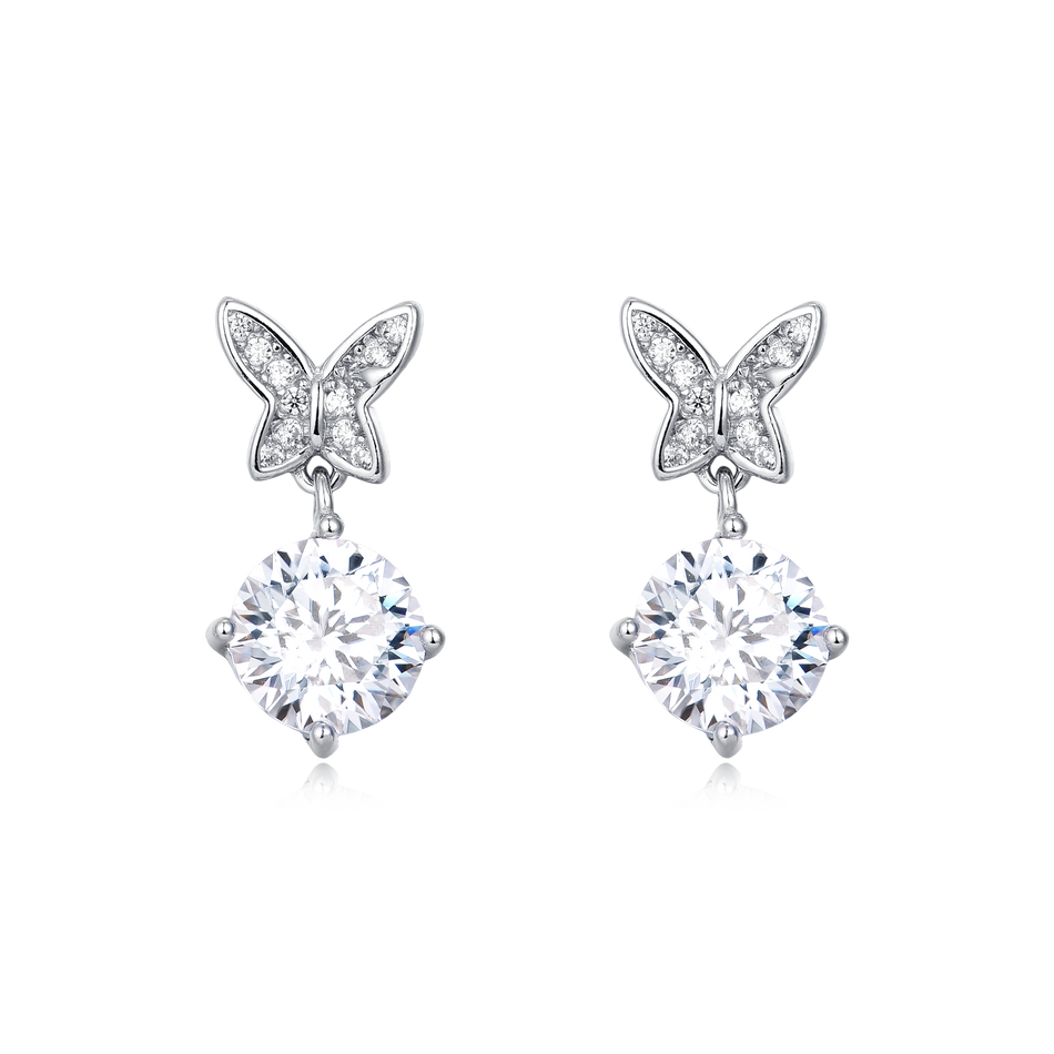 925 Sterling Silver Elegant Moissanite Butterfly Earrings With Sparkling Wings And Central Gemstone