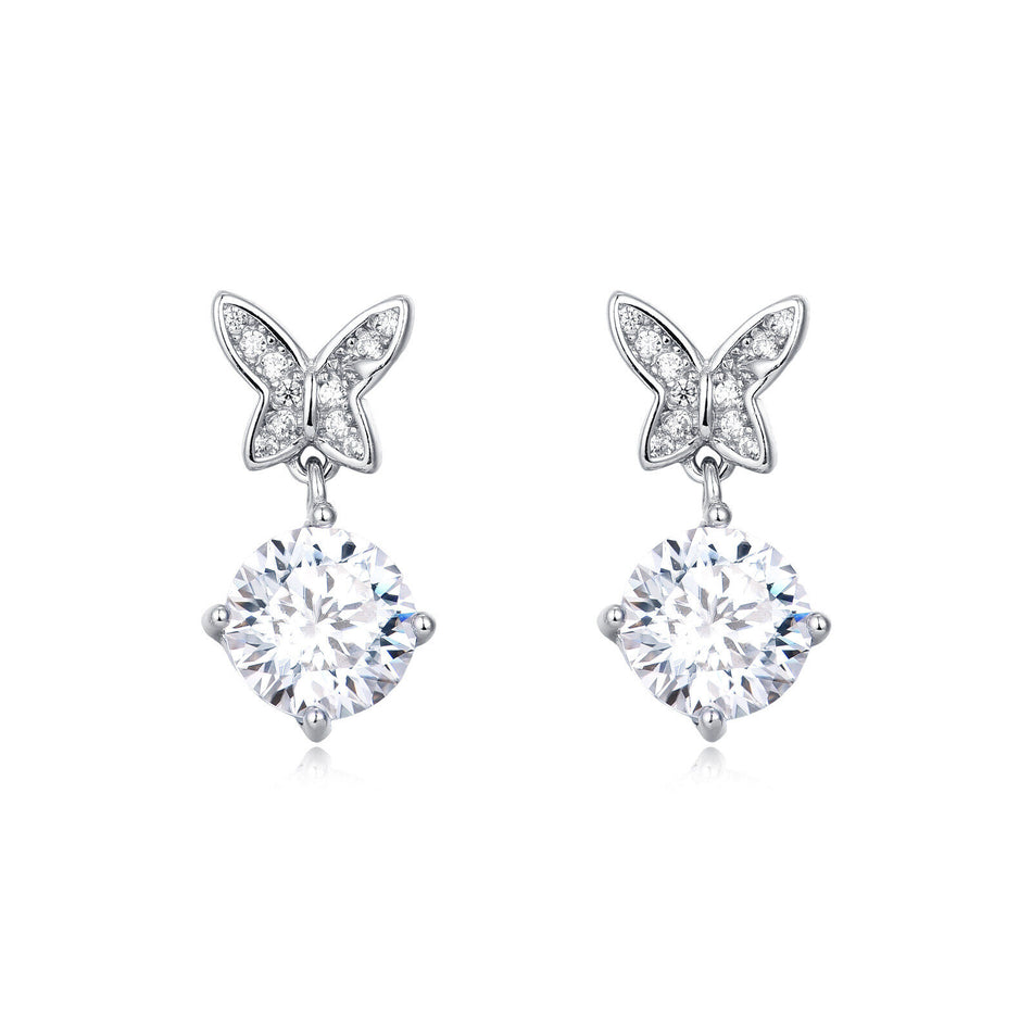 925 Sterling Silver Elegant Moissanite Butterfly Earrings With Sparkling Wings And Central Gemstone