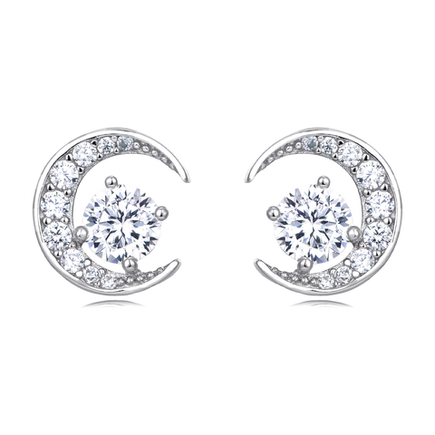 925 Sterling Silver Elegant Moonlight Moissanite Earrings In Plated with Plated with White Gold  Crescent Halo