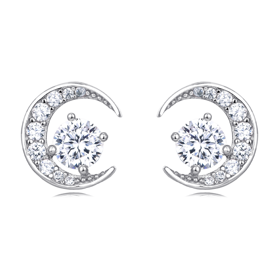925 Sterling Silver Elegant Moonlight Moissanite Earrings In Plated with Plated with White Gold  Crescent Halo