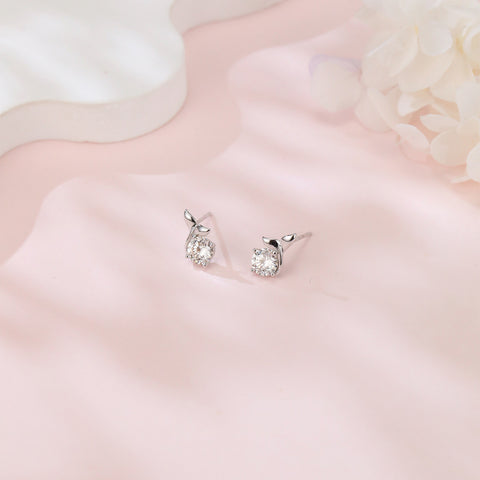 925 Sterling Silver Elegant Moissanite Stud Earrings With Silver Floral Design And Accent Gems