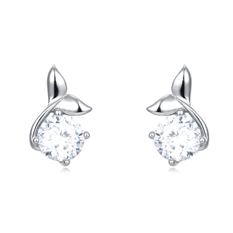 925 Sterling Silver Elegant Moissanite Stud Earrings With Silver Floral Design And Accent Gems