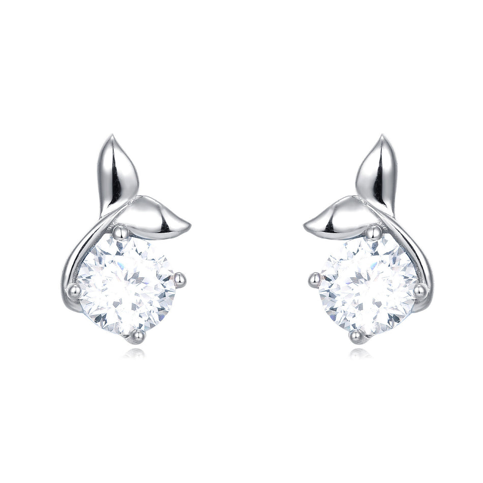 925 Sterling Silver Elegant Moissanite Stud Earrings With Silver Floral Design And Accent Gems