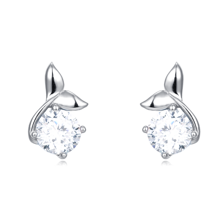 925 Sterling Silver Elegant Moissanite Stud Earrings With Silver Floral Design And Accent Gems