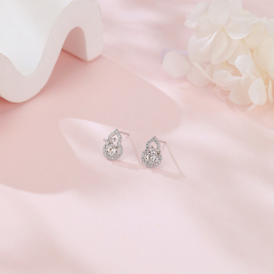 925 Sterling Silver Elegant Moissanite Bow Earrings In Plated with White Gold Setting