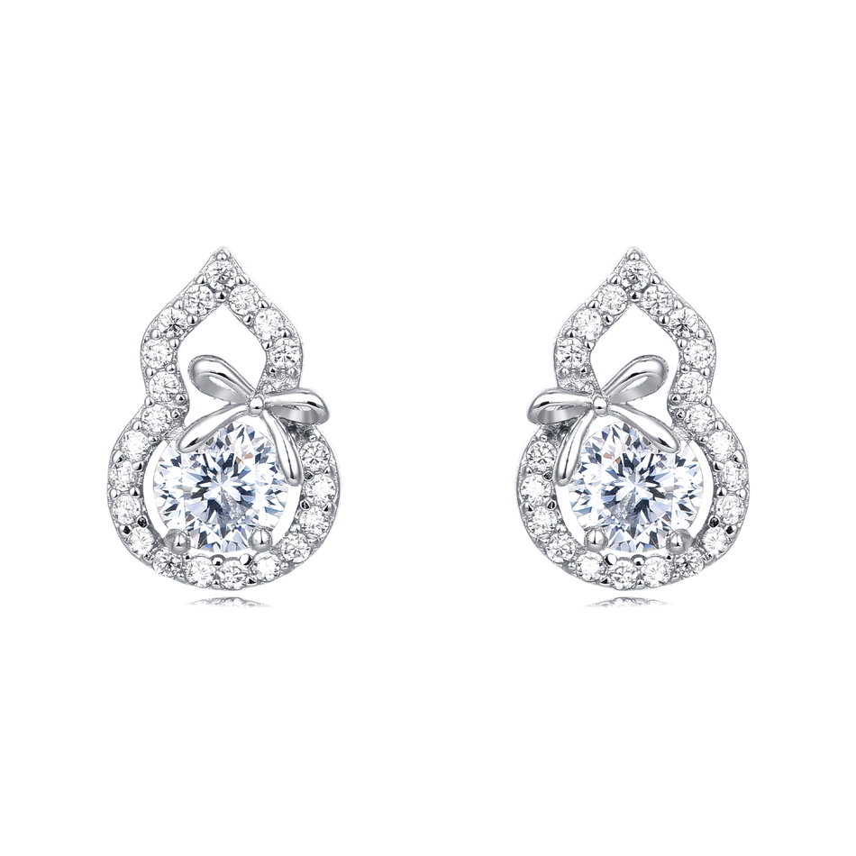 925 Sterling Silver Elegant Moissanite Bow Earrings In Plated with White Gold Setting