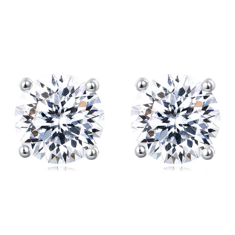 925 Sterling Silver Elegant Round Brilliant Cut Moissanite Stud Earrings With Four-prong Setting