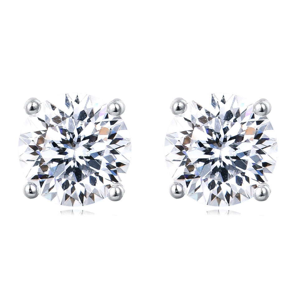 925 Sterling Silver Elegant Round Brilliant Cut Moissanite Stud Earrings With Four-prong Setting
