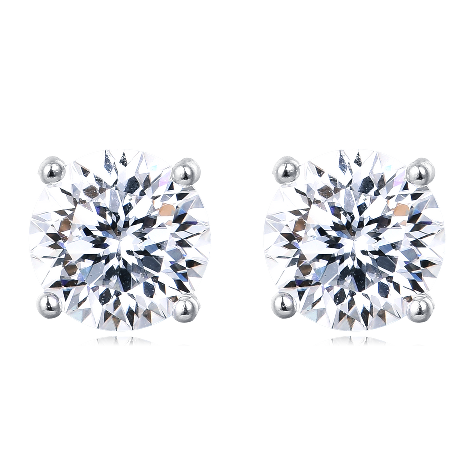 925 Sterling Silver Elegant Round Brilliant Cut Moissanite Stud Earrings With Four-prong Setting