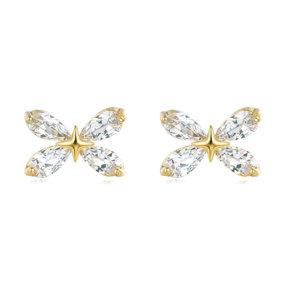 925 Sterling Silver Elegant Butterfly Gemstone Earrings With Plated With Gold Accents