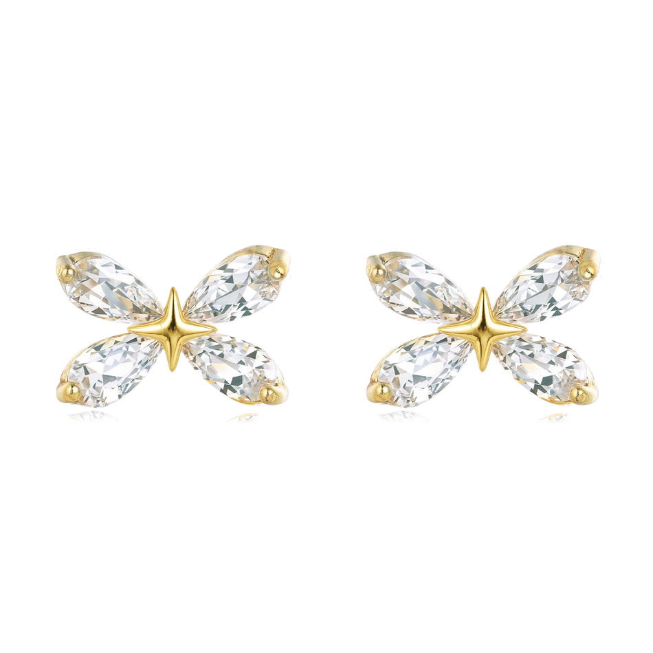 925 Sterling Silver Elegant Butterfly Gemstone Earrings With Plated With Gold Accents