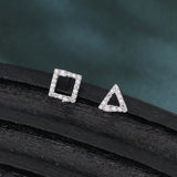 925 Sterling Silver Elegant Zircon Triangle And Square Stud Earrings In Plated with White Gold