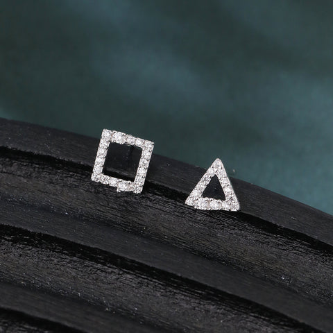 925 Sterling Silver Elegant Zircon Triangle And Square Stud Earrings In Plated with White Gold