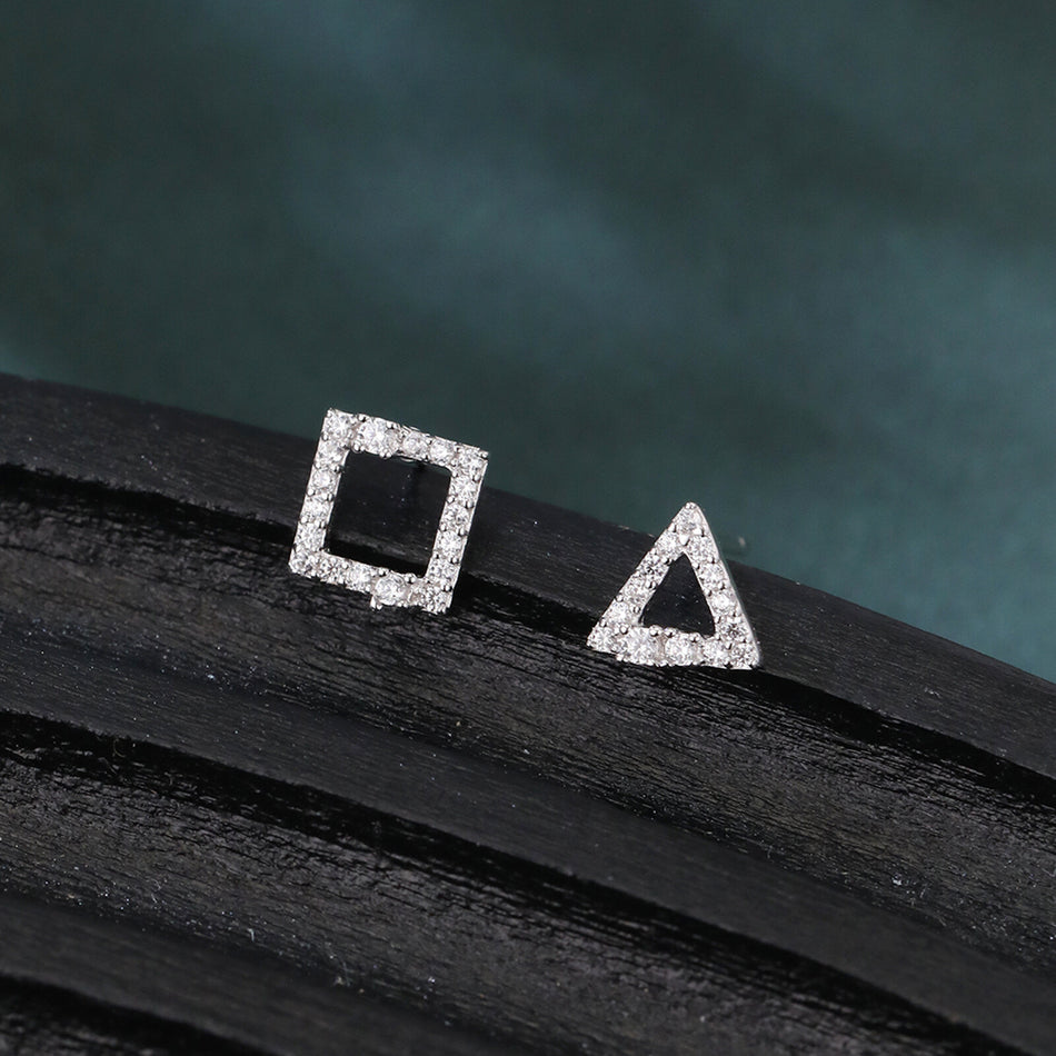 925 Sterling Silver Elegant Zircon Triangle And Square Stud Earrings In Plated with White Gold