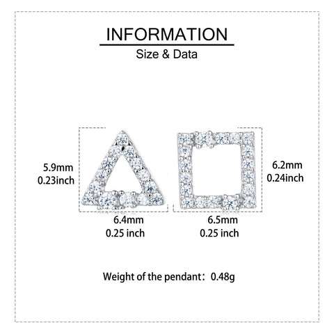 925 Sterling Silver Elegant Zircon Triangle And Square Stud Earrings In Plated with White Gold