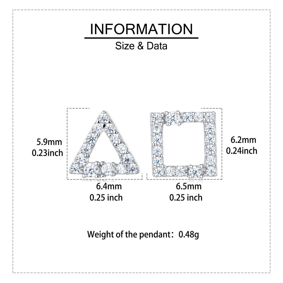 925 Sterling Silver Elegant Zircon Triangle And Square Stud Earrings In Plated with White Gold