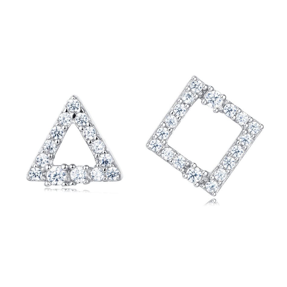 925 Sterling Silver Elegant Zircon Triangle And Square Stud Earrings In Plated with White Gold
