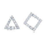 925 Sterling Silver Elegant Zircon Triangle And Square Stud Earrings In Plated with White Gold