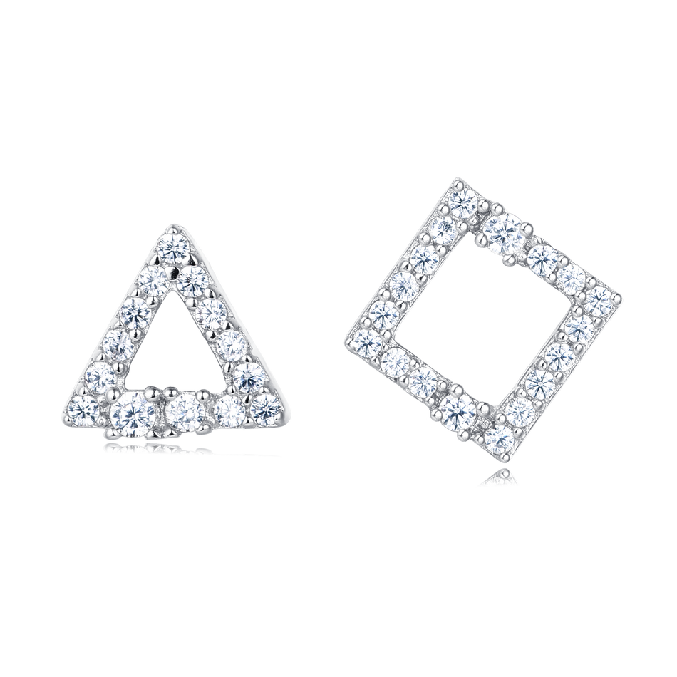 925 Sterling Silver Elegant Zircon Triangle And Square Stud Earrings In Plated with White Gold