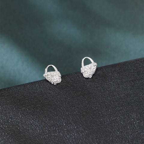 925 Sterling Silver Elegant Silver Bow Earrings With Zircon-studded Accents