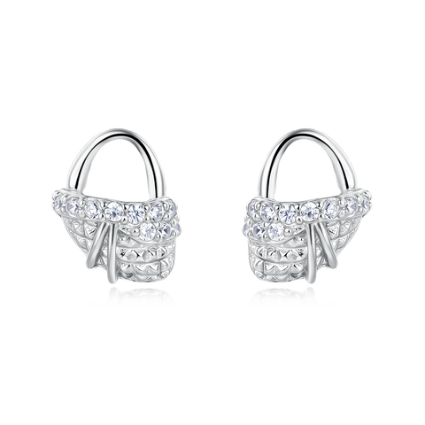 925 Sterling Silver Elegant Silver Bow Earrings With Zircon-studded Accents