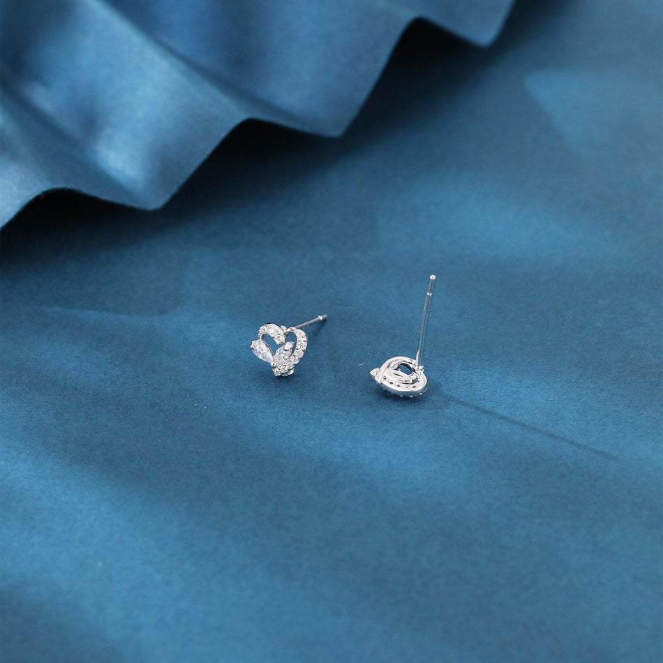 925 Sterling Silver Elegant Heart-shaped Zircon Accent Silver Stud Earrings