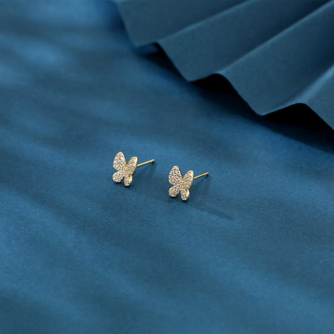 925 Sterling Silver Elegant Plated With Gold Butterfly Zircon Earrings With Sparkling Pav¨¦ Setting