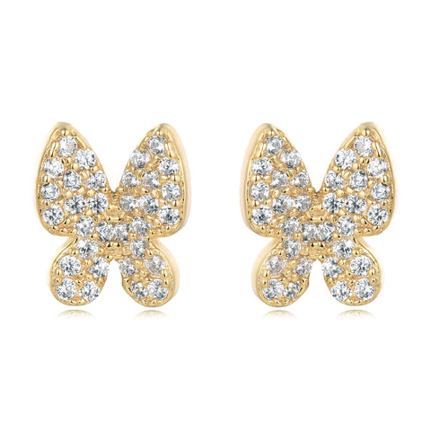 925 Sterling Silver Elegant Plated With Gold Butterfly Zircon Earrings With Sparkling Pav¨¦ Setting