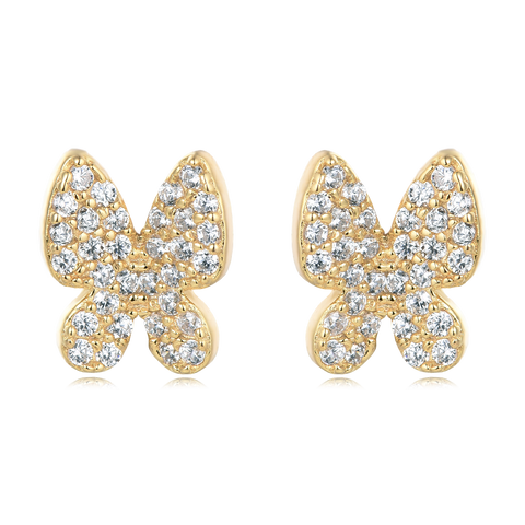 925 Sterling Silver Elegant Plated With Gold Butterfly Zircon Earrings With Sparkling Pav¨¦ Setting