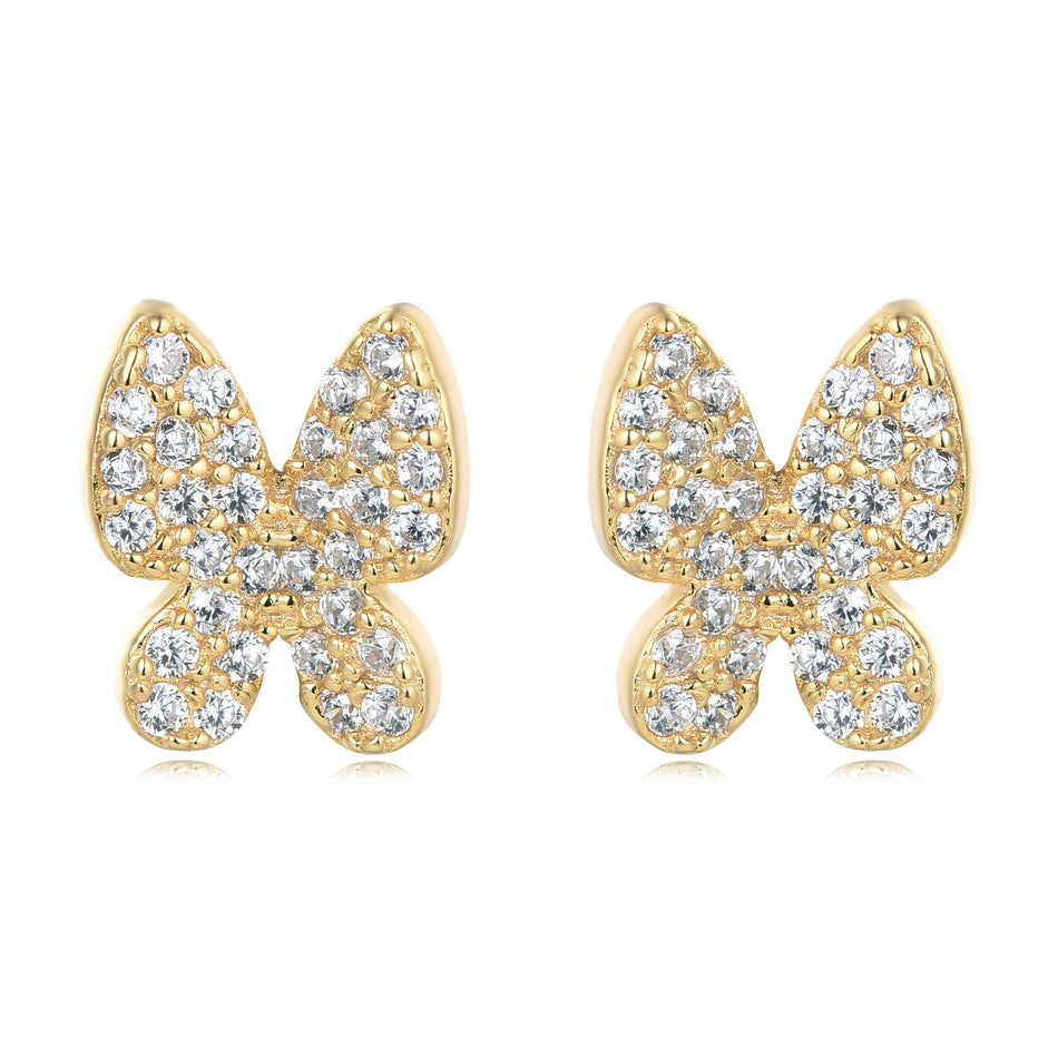 925 Sterling Silver Elegant Plated With Gold Butterfly Zircon Earrings With Sparkling Pav¨¦ Setting