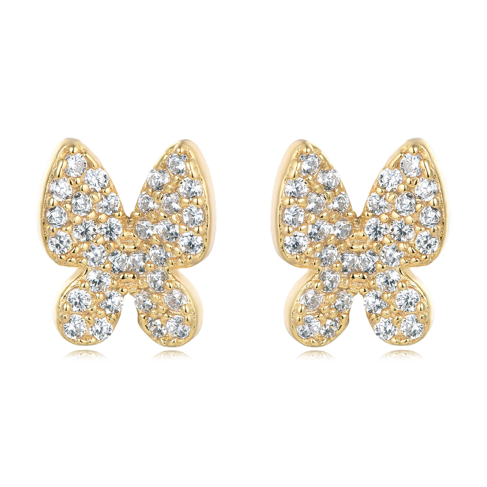 925 Sterling Silver Elegant Plated With Gold Butterfly Zircon Earrings With Sparkling Pav¨¦ Setting