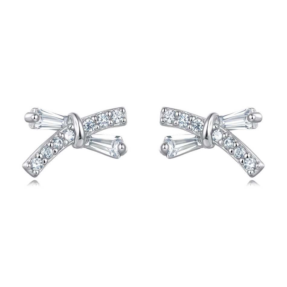 925 Sterling Silver Elegant Zircon Bow Earrings In Plated with White Gold
